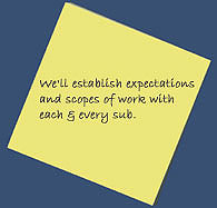 We'll establish expectations and scopes of work with each & every sub.